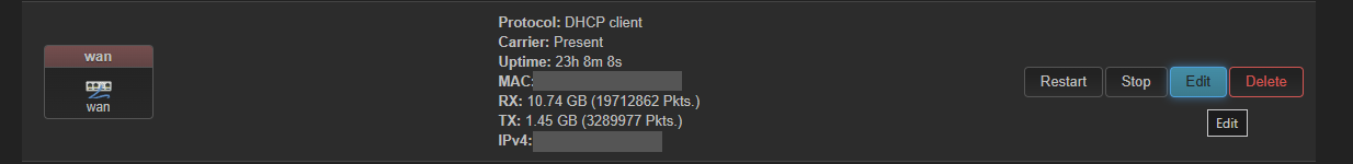 Секция wan с кнопкой Edit справа