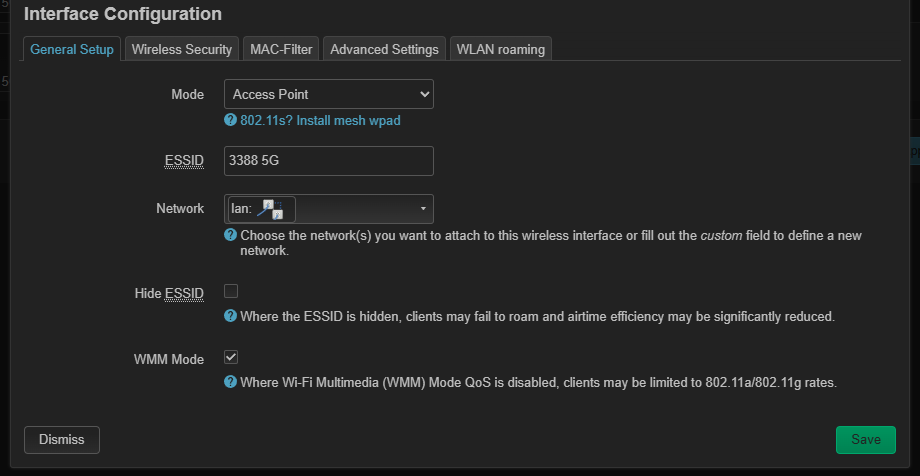 Interface Configuration, вкладка General Setup, поле ESSID